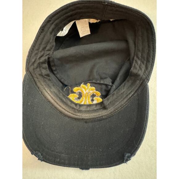 House of Dereon Vintage Cadet Military Cap Beyonce Hip Hop Black Gold Filigree